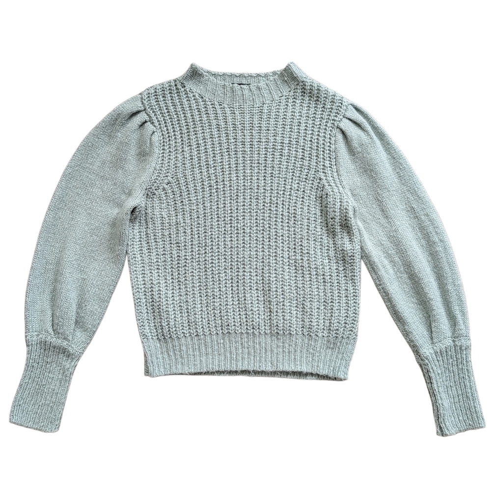 Forever 21 Light Green Mock Neck Knit Pullover Puff Sleeve Sweater Size Large